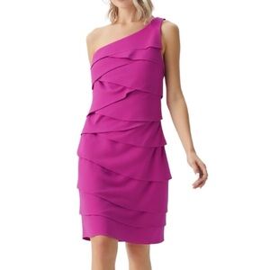 BCBG MAX & CLEO Y2K Pink Satin One-Shoulder Tiered Sheath Dress Size 2